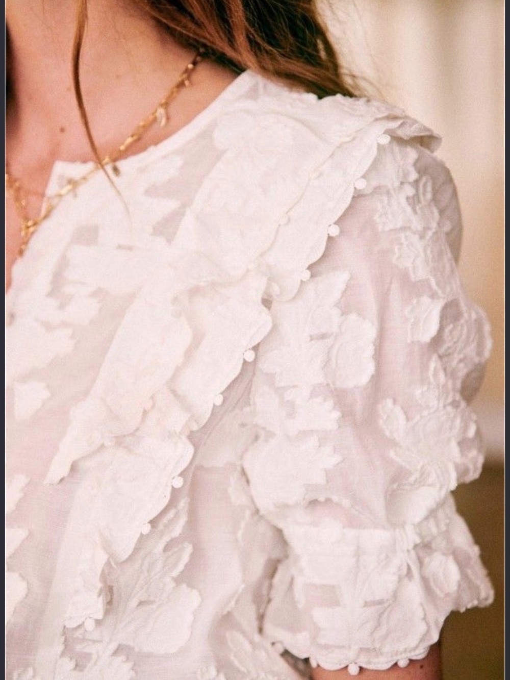 Sezane White Floral Embroidered Button-Front Top women 36
